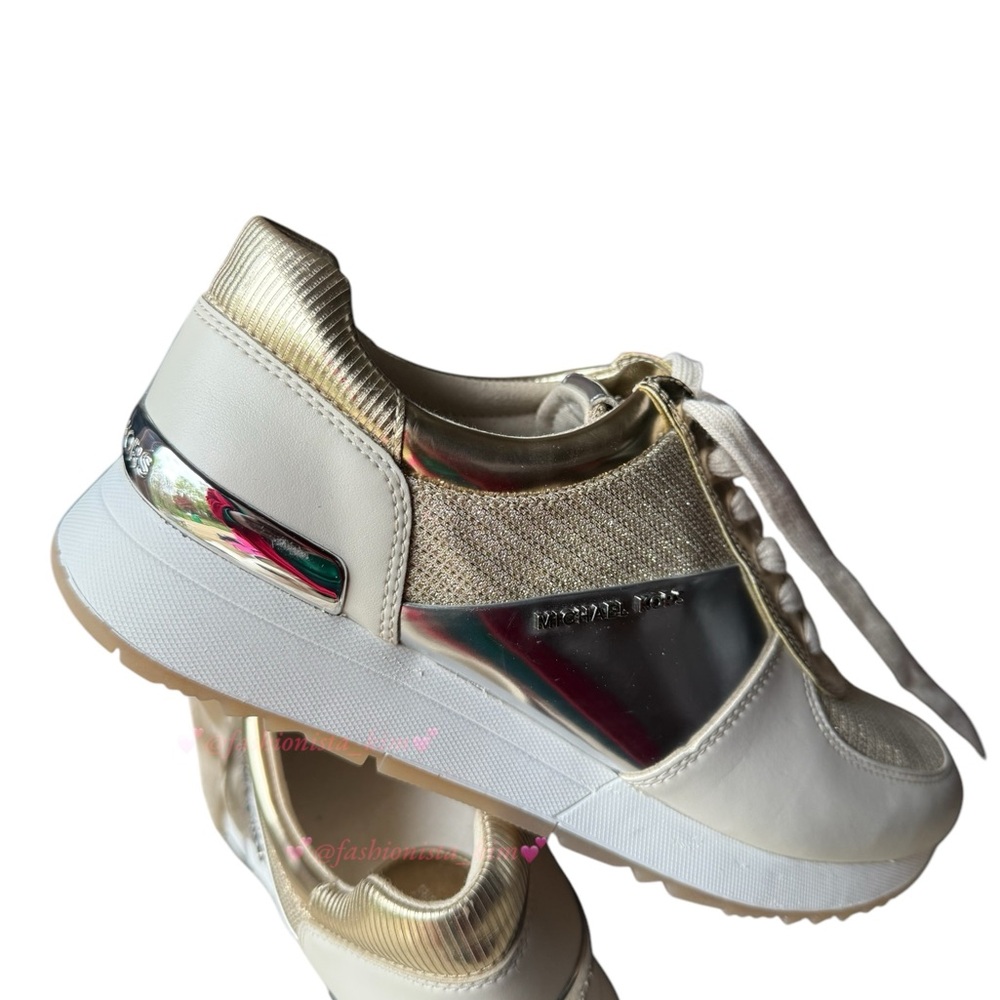 Women's Michael Kors Allie Metallic Mix sneakers Trainers In Gold/ White Multi - Picture 8 of 9